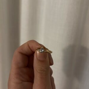 14k yellow gold ring with aquamarine and 2 diamonds